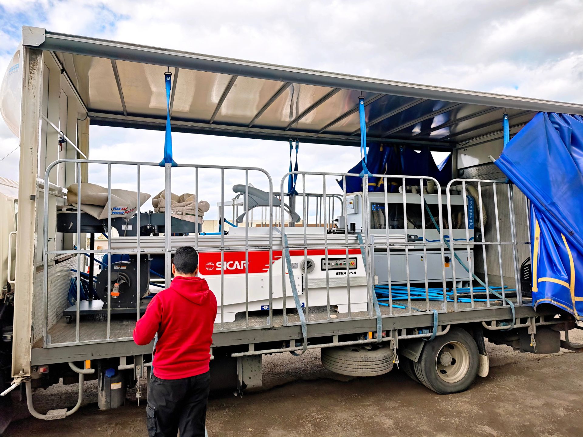 Commercial freight secured in a tautliner truck