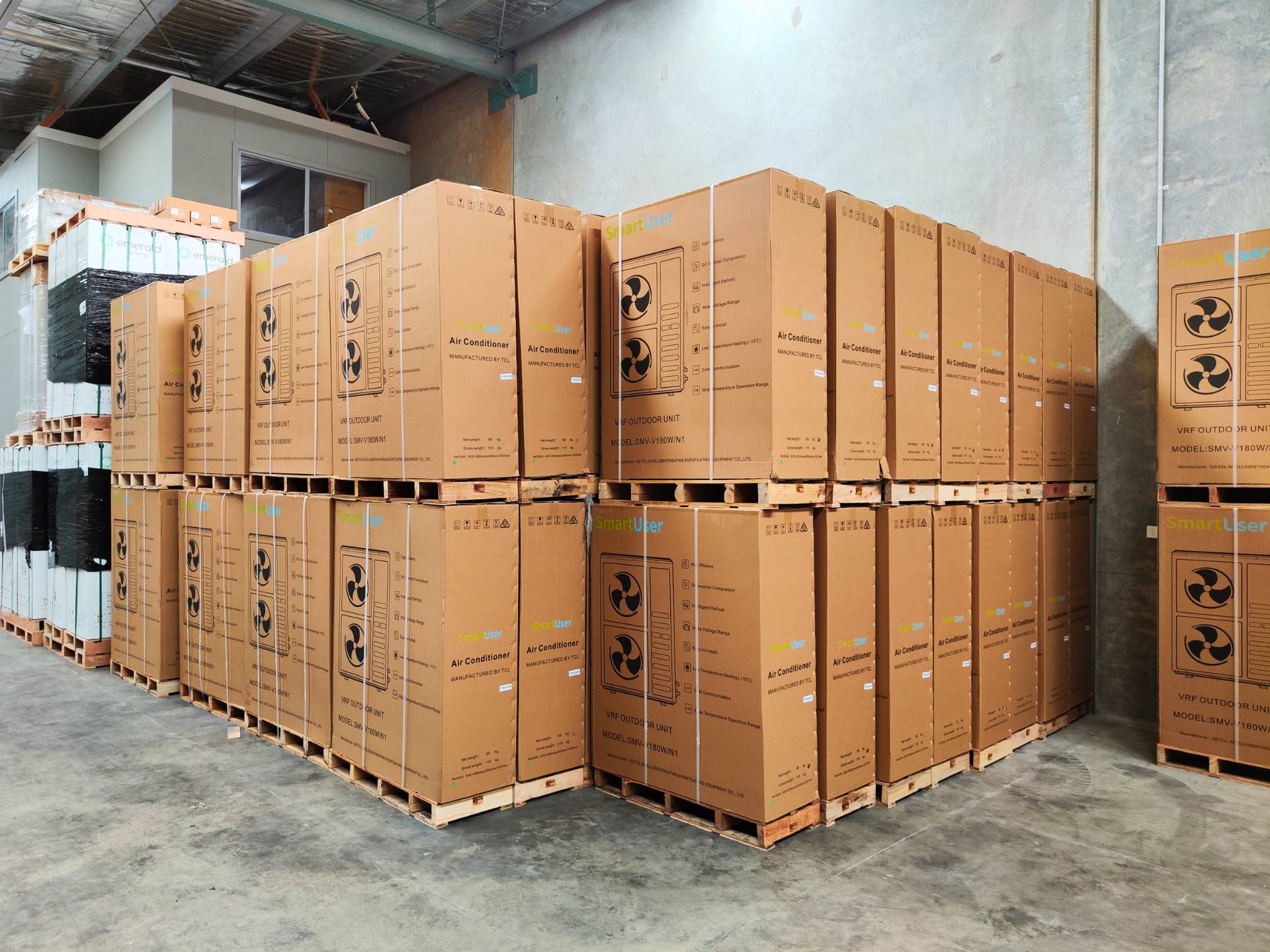 Palletised air-conditioning systems stored at BPT Fulfilment
